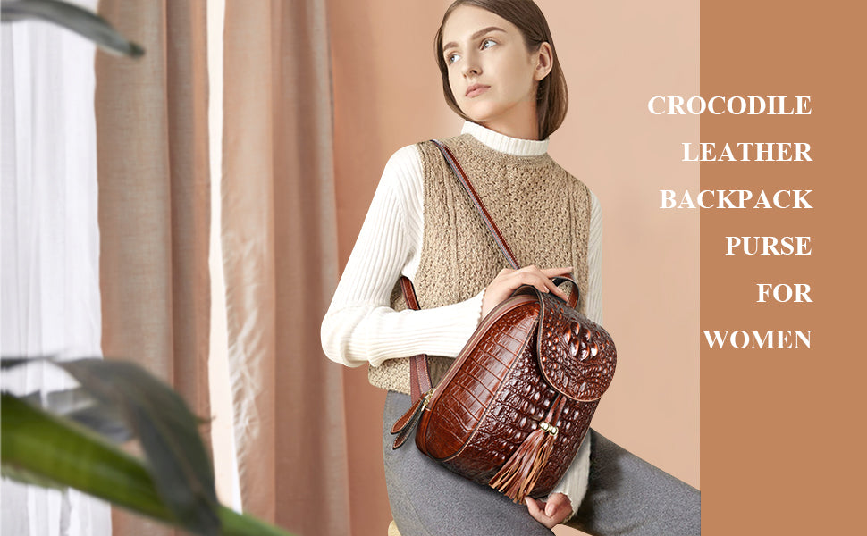 PIJUSHI Small Crocodile Leather Backpack Purse for Women Fashion Casual  Backpack Crocodile Bag