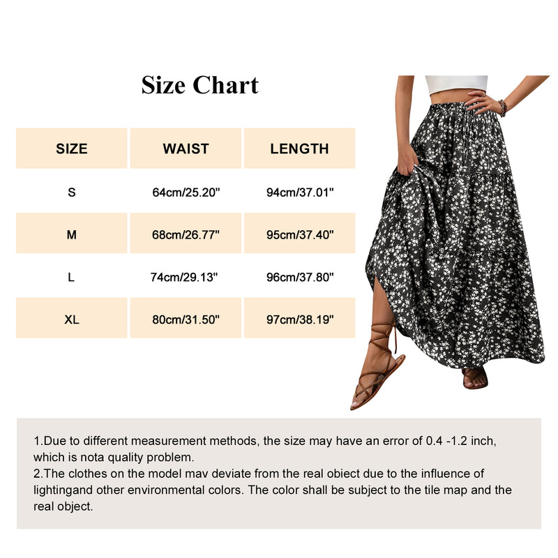 AUSDIOCA Maxi Skirts For Women High Waisted Elastic Long Floral Skirt Tiered A-Line Boho Dresses Casual(AS6002)