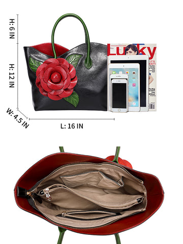 PIJUSHI Designer Leather Handbags for Women Ladies Floral Crossbody  Shoulder Bags Clutch Purse (20093 Black): Handbags