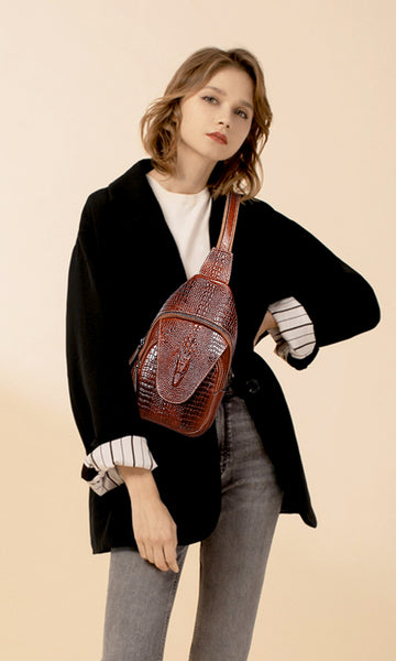Crocodile Leather Crossbody Bag for Men Genuine Leather Messenger Bag –  PIJUSHI