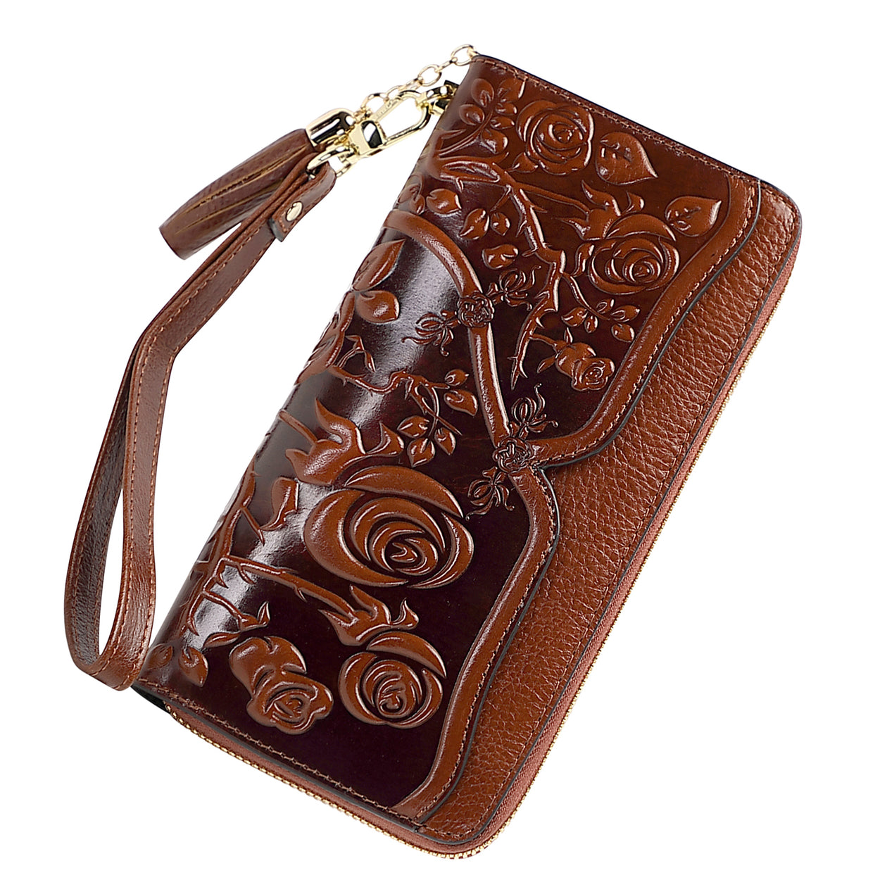 Designer Wallets with Flower, Hand Painted Womens Wallets, Handmade Wallet, Original Leather Embossed
