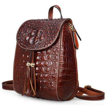 Womens Genuine Leather Backpack Purse Crocodile Leather Backpack – PIJUSHI