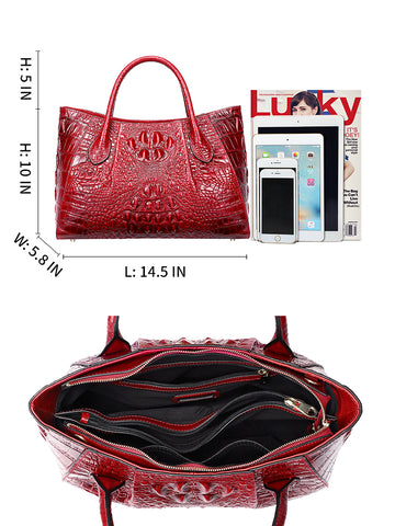 PIJUSHI Top Handle Satchel Handbags Crocodile Bag Designer Purse Leather  Tote Bags Bundle with Wristlet Wallet For Women Crocodile Leather Wallet