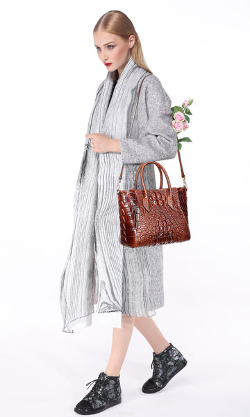Genuine Leather Backpack Purse for Women Crocodile Leather Rucksack –  PIJUSHI