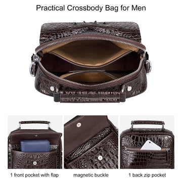 Leather Sling Bag For Women Men Crocodile Casual Chest Daypack – PIJUSHI