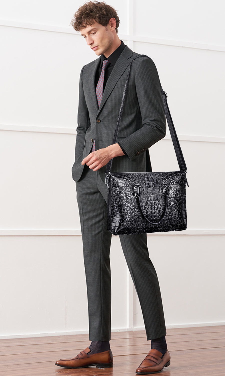 Crocodile leather outlet briefcase