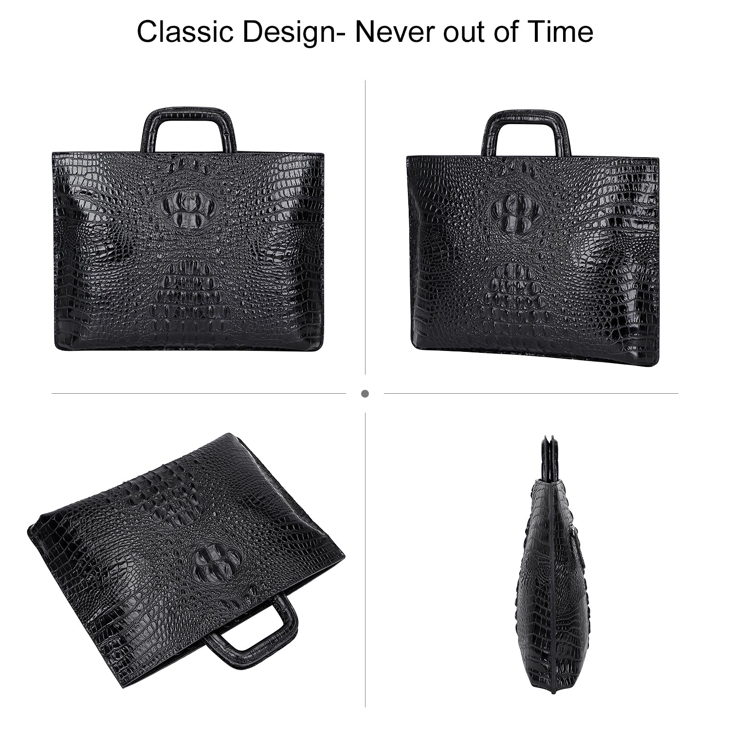 Mens Crocodile Leather Briefcase Slim Briefcase for Business Men